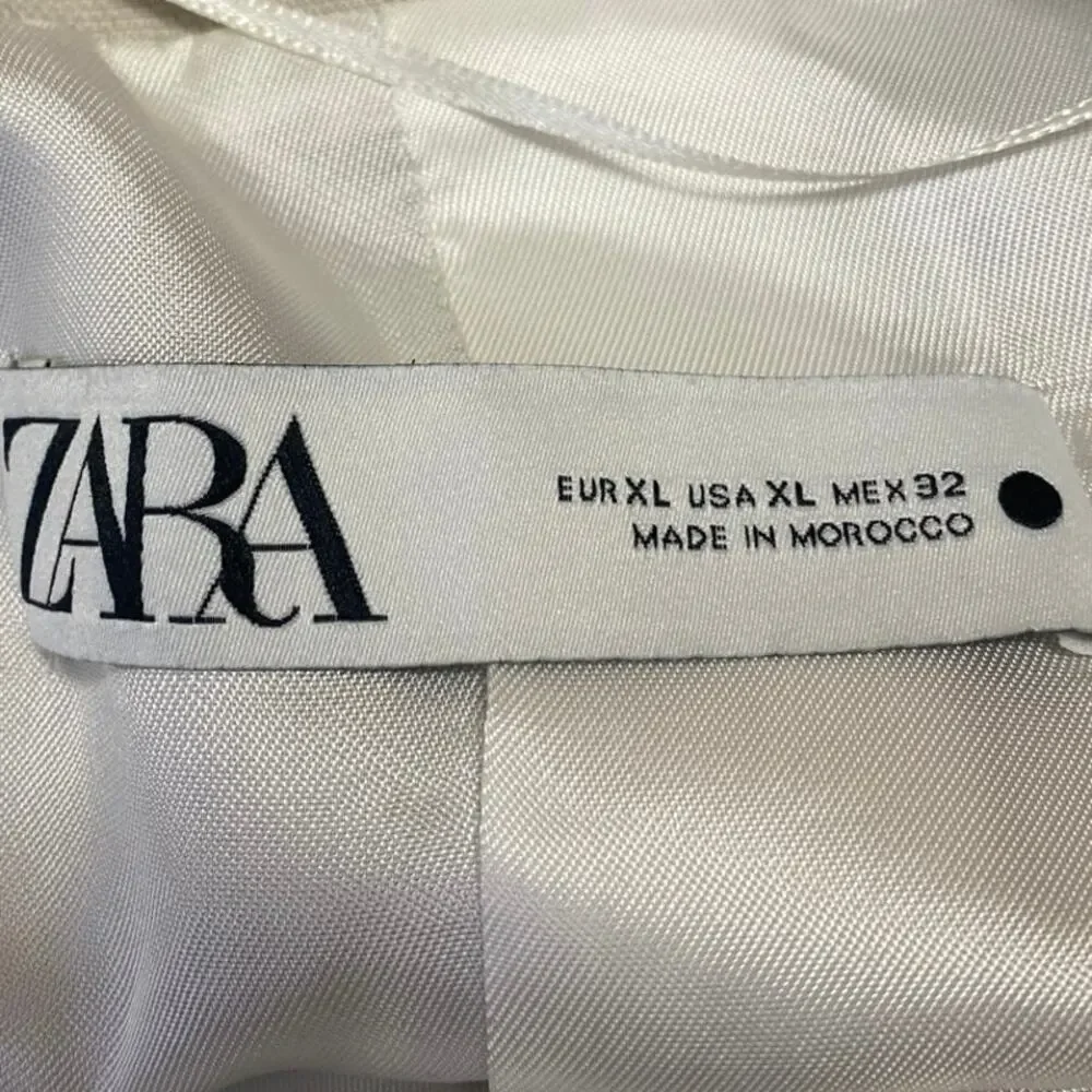 Zara Women's Cream Beige Long Sleeve One Button Blazer Coat Suit Jacket Size XL